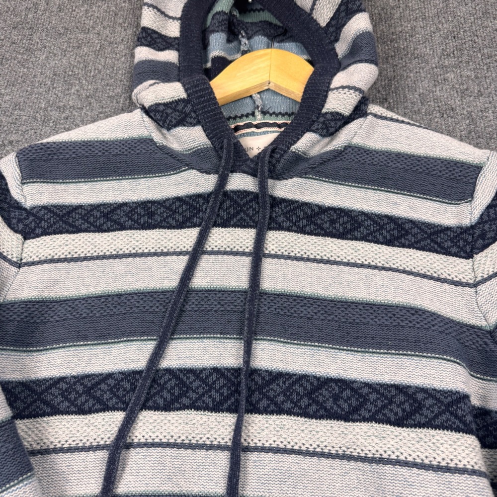 Sun + Stone Sweater Hoodie Mens Medium Blue Excellent Striped Knit Cotton
